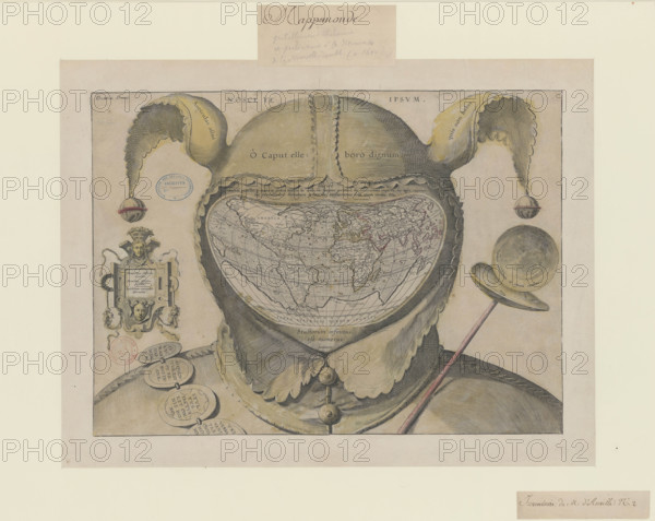 O caput elleboro dignum (Fool's Cap Map of the World), c1590. Creator: Gourmont, Jean de, (after) (1506-1551).