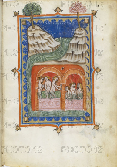 Miniature from De balneis puteolanis by Petrus de Ebulo, 14th century. Creator: Anonymous master.