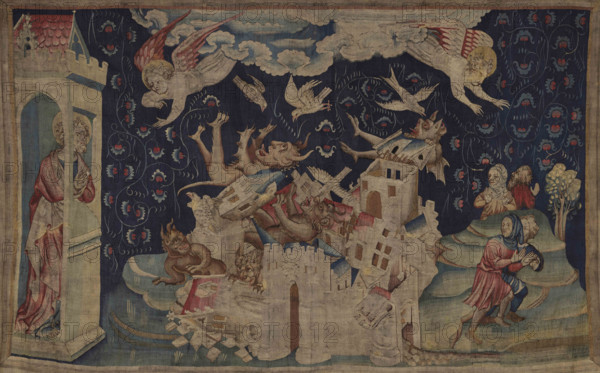 The Apocalypse Tapestry, Scene 66: The fall of Babylon Invaded by Demons, Between 1373 and 1380. Creator: Bondol, Jan (active 1368-1381).