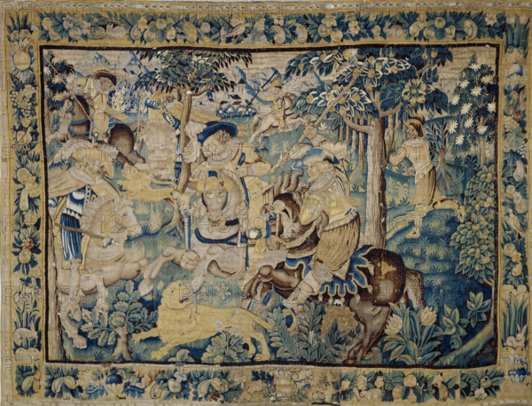 Lion Hunting. Tapestry, 17th century. Creator: Anonymous master.