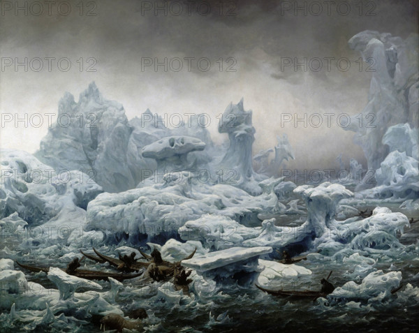 View of the Glacial Ocean, Walrus Fishing in Greenland, 1841. Creator: Biard, François-August (1798-1882).