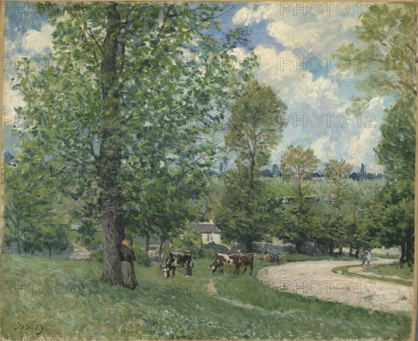 Cows in Pasture, Louveciennes, 1874. Creator: Sisley, Alfred (1839-1899).