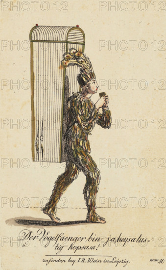 Papageno. Costume design for the Opera "The Magic Flute" by W. A. Mozart, 1793. Creator: Richter, Johann Salomo (1761-1798).