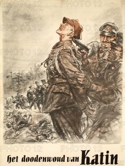 Katyn, the forest of death. Nazi propaganda poster, 1943. Creator: Matejko, Theo (1893-1946).