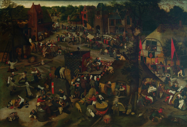 Village Festival with a Theatrical Performance and a Procession. Creator: Brueghel, Pieter, the Younger (1564-1638).