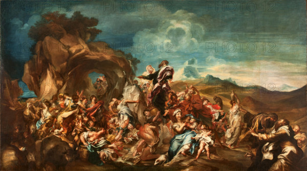Moses striking the Rock, End of 17th-Early 18th century. Creator: De Ferrari, Gregorio (1647-1726).