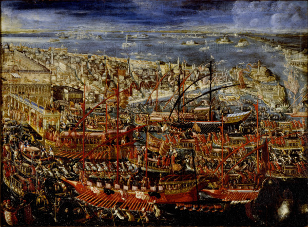 The Triumphant return of Doge Francesco Morosini to Venice, Early 18th century. Creator: Piazza, Alessandro (1652-1727).