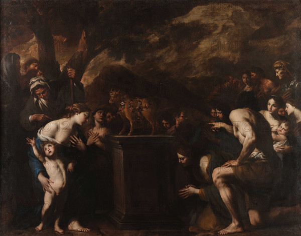 The Adoration of the Golden Calf, 1645-1650. Creator: Vaccaro, Andrea (1604-1670).