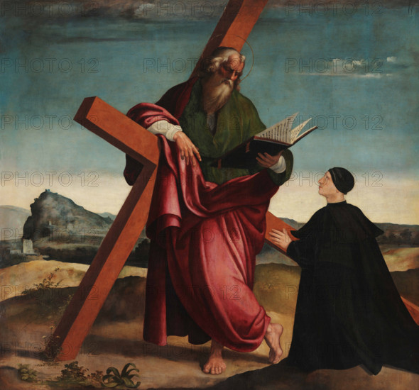 Saint Andrew with the Donor Iacopo Lauro in Prayer, 1529. Creator: Sabatini, Andrea (1480-1545).