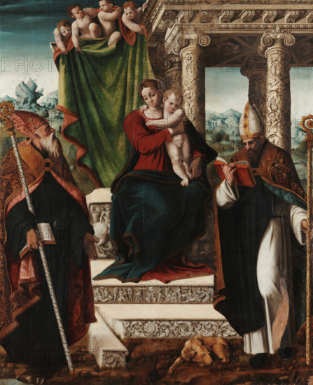 Madonna and Child with Saints Augustine and Bernard, c1535. Creator: Giordano, Stefano (active Mid of 16th cen.).