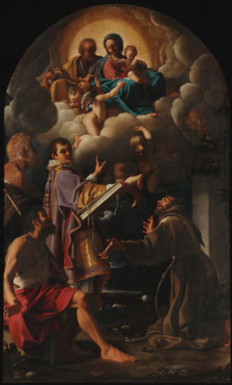 The Holy Family with Saints Lawrence, Francis of Assisi, Peregrine of Auxerre..., 1608-1610. Creator: Schedone (Schidone), Bartolomeo (1570-1615).