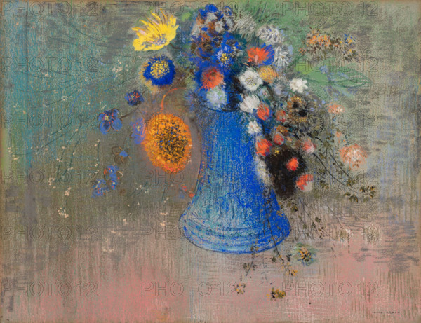 Flowers in a Blue Vase, c1904. Creator: Redon, Odilon (1840-1916).