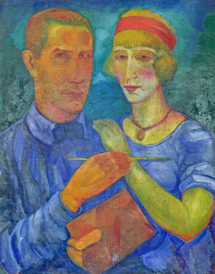 Self-portrait with His Wife Capitoline, 1920. Creator: Palmov, Viktor Nikandrovich (1888-1929).