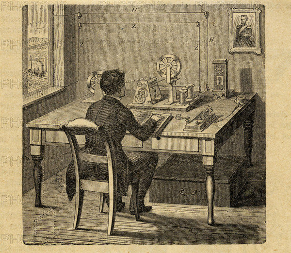 In a telegraph office, arrival of the dispatch, c1850. Creator: Anonymous.