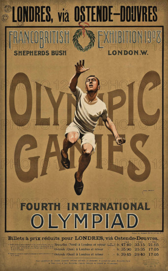 Fourth International Olympiad. London 1908, via Ostend or Dover!, 1908. Creator: Johnson, Alfred Edwin (1879-?).