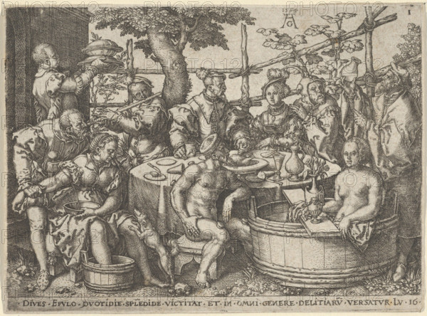 The Parable of the Rich Man and the Beggar Lazarus, 1554. Creator: Aldegrever, Heinrich (1502-1560).