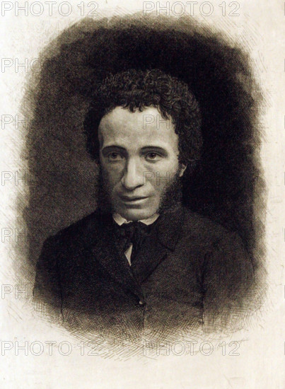 Portrait of the poet Alexander Sergeyevich Pushkin (1799-1837), 1880. Creator: Dmitriev-Kavkazsky, Lev Evgrafovich (1849-1916).