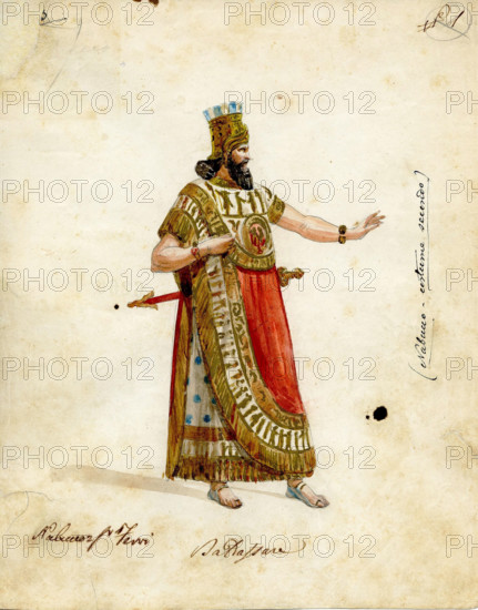Costume design for the opera Nabucco by Giuseppe Verdi, 1854-1855. Creator: Peroni (Perrone), Filippo (1809-1878).