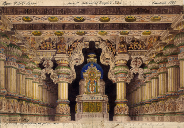 The temple of Indra, Lahore. Stage design for the opera Le roi de Lahore..., 1899. Creator: Ferrario, Carlo (1833-1907).