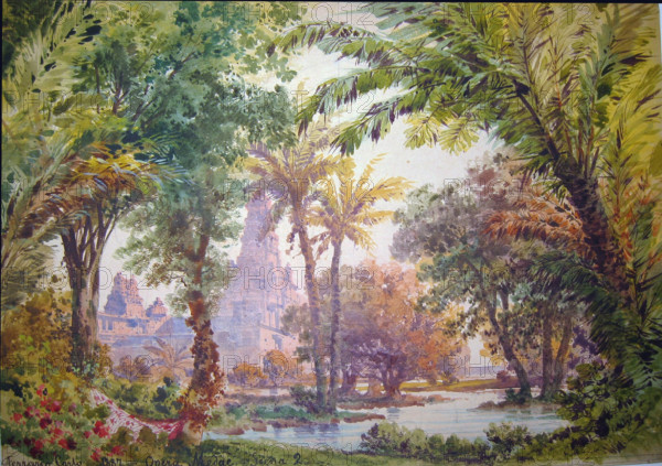 Stage design for the opera "Medgè" by Spyridon Samaras, 1888. Creator: Ferrario, Carlo (1833-1907).