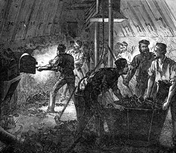 Life on board a troop-ship: the stokehole, 1874. Creator: Unknown.