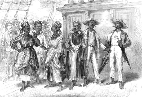 Voyage to the Gold Coast of Africa: negro visitors on board the Volta, 1874. Creator: Unknown.