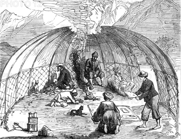 The Yarkund Mission: akoe or Kirgiz tent, occupied by the travelling party, 1874. Creator: Unknown.