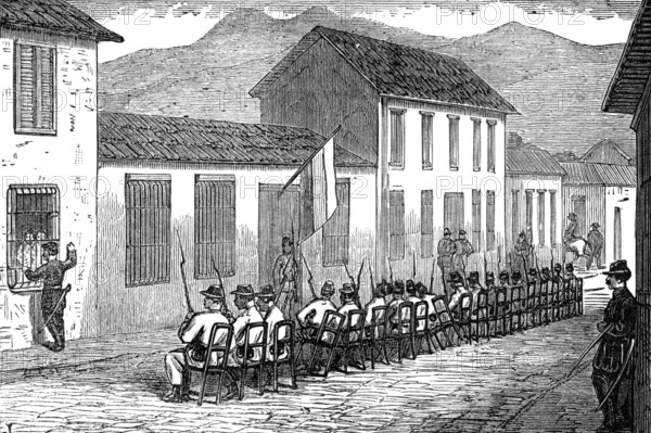 Guard of honour before the President's private house at Caracas, Venezuela, 1874. Creator: Unknown.