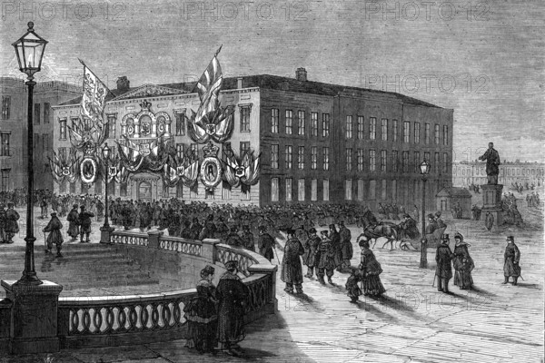 The British Embassy at St. Petersburg illuminated for the Duke of Edinburgh’s Marriage, 1874. Creator: Unknown.
