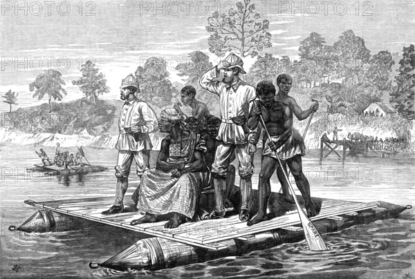 Sketches of the Ashantee War, by our special artist: Ashantee ambassadors crossing the Prah, 1874. Creator: Unknown.