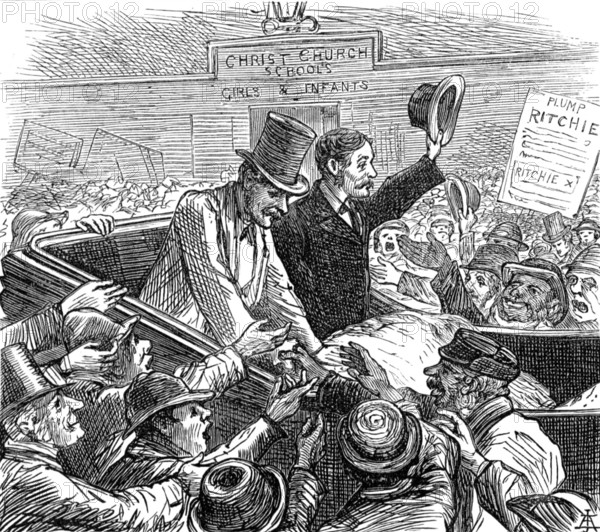 Metropolitan Boroughs election sketches: a popular candidate, 1874. Creator: Unknown.