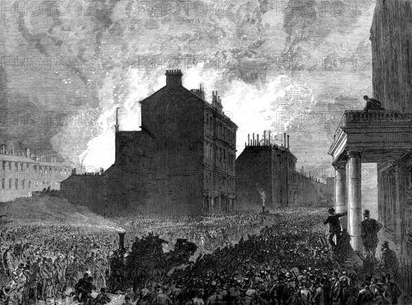 The Burning of the Pantechnicon: the fire, seen from Belgrave-Square, 1874. Creator: Unknown.