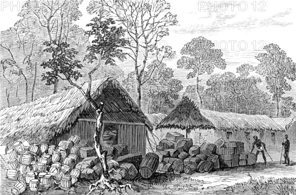 The Ashantee War: Barracoe - station on the road to Coomassie,...sketch by our special artist, 1874. Creator: Unknown.