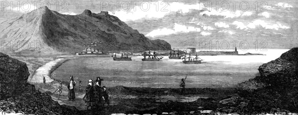 Sketches at Cartagena after the Siege: Mersel Kebir Bay,...Oran, with Spanish vessels of war, 1874. Creator: Unknown.