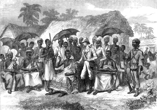 The Ashantee War: a conference with a native king, from a sketch by our special artist, 1874. Creator: Unknown.