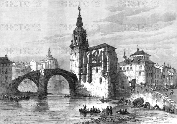 The Civil War in Spain: view in Bilbao - the church and bridge at St. Antonio, 1874. see 0580033139 Creator: Unknown.