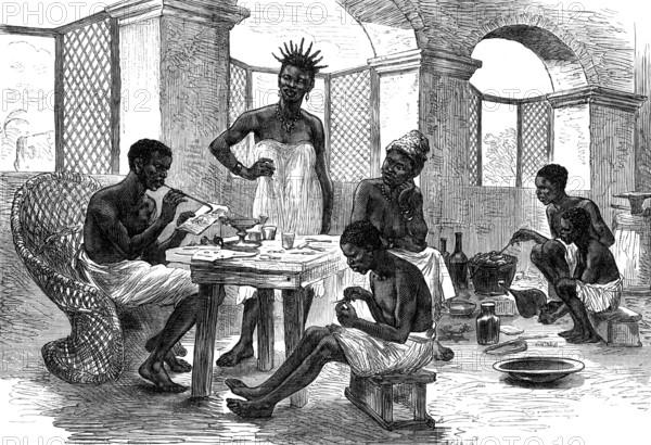 The Ashantee War: jeweller's shop, Cape Coast Castle - from a sketch by our special artist, 1874. Creator: Unknown.