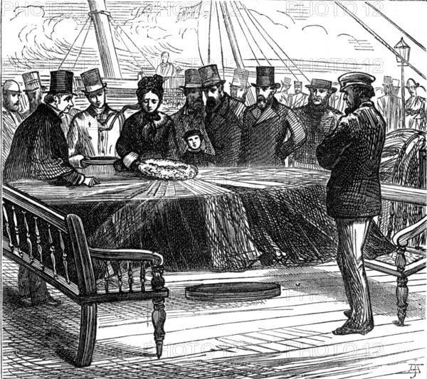 Dr. Livingstone's remains: the coffin on the deck of the Queen, 1874. Creator: Unknown.