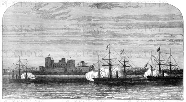 Bombardment of Fort Masnaah, Gulf of Oman, 1874. Creator: Unknown.