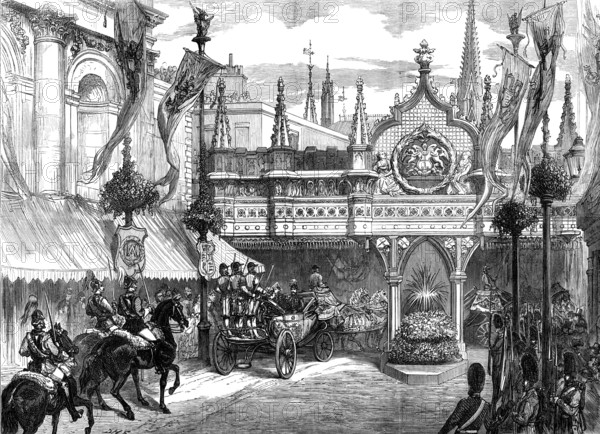 Visit of the Emperor of Russia to the City: arrival at Guildhall, 1874. Creator: Unknown.