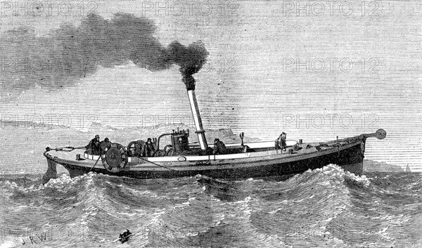Steam-launch for the cable-ship Faraday, 1874. Creator: Unknown.