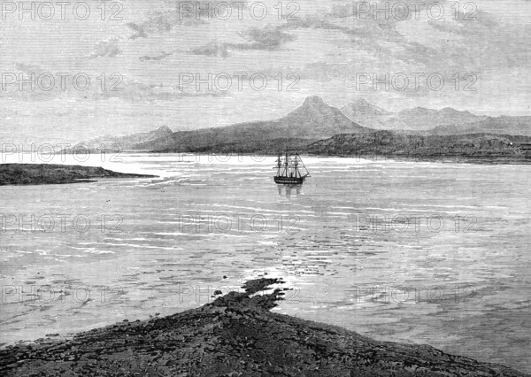 The Ocean Depth Exploring Voyage: H.M.S. Challenger at anchor in Royal Sound, Kerguelen Land, 1874. Creator: Unknown.