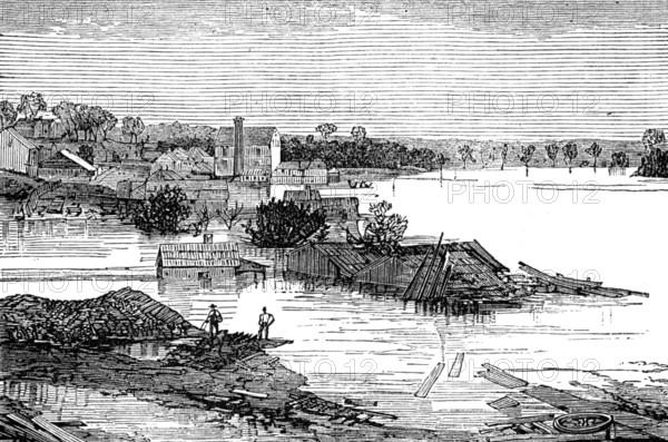 Inundations in the United States: Cumberland River, looking up stream, from Clarksville, 1874. Creator: Unknown.