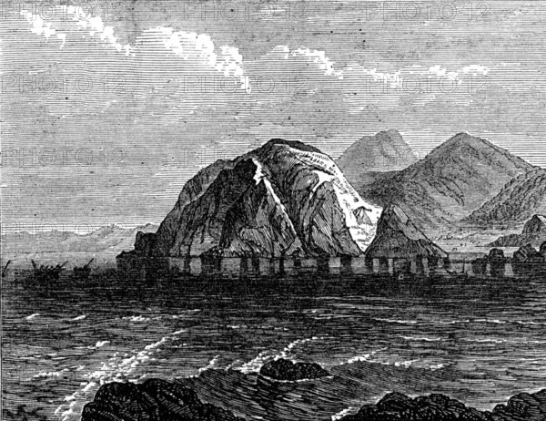 Scene of the wreck of the mail-steamer Nil on the Coast of Japan, 1874. Creator: Unknown.