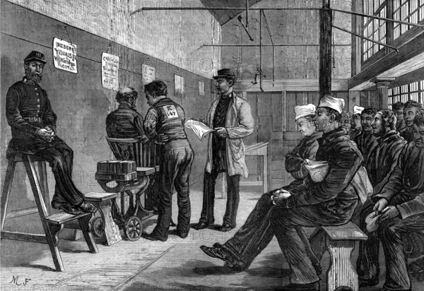 Sketches in the Clerkenwell House of Correction: weighing prisoners, 1874. Creator: Unknown.