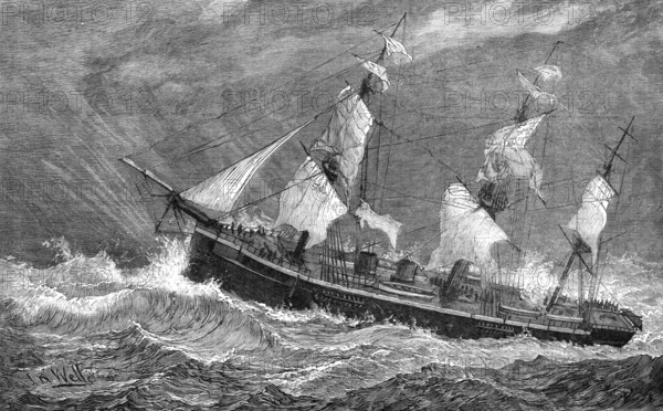 The Cruise of the Prince of Wales's sons: H.M.S. Bacchante in a squall, 1881. Creator: Unknown.