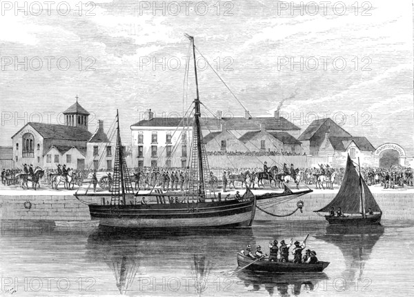 The boycotted smack Wave, under police guard at Cork, 1881. Creator: Unknown.