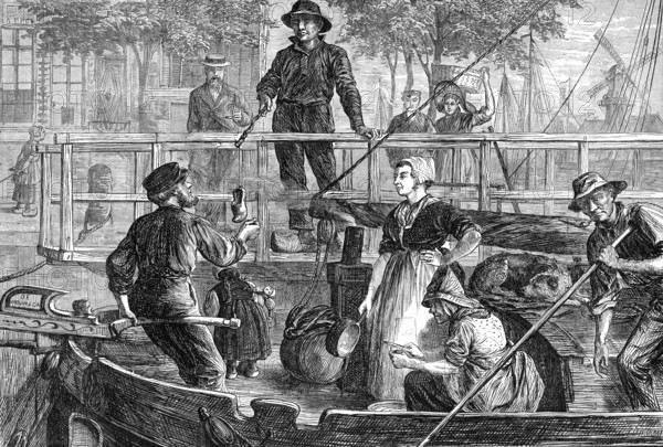 The tourist in Holland: taking toll on a Dutch canal, 1881. Creator: Charles Olivier Murray.