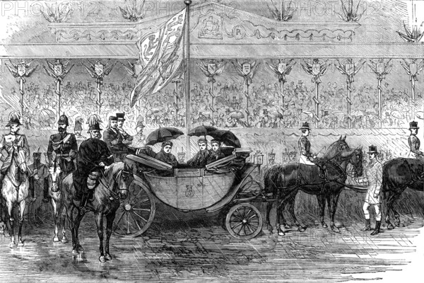 Royal Review of Scottish Volunteers at Edinburgh: The Queen's Carriage at the Saluting Point, 1881. Creator: Unknown.
