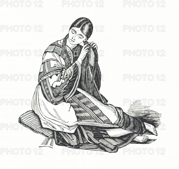 Woman plaiting her hair, 1839.  Creator: Unknown.